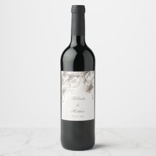 Etiqueta Para Botella De Vino Rosas florales 3D de marfil Boda