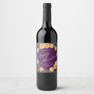 Etiqueta Para Botella De Vino Rosas Florales Bodas Purple Peach