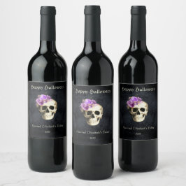 Etiqueta Para Botella De Vino Rosas morados de cráneo gótico de Halloween person