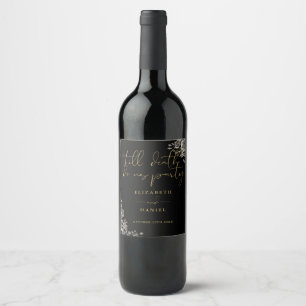 Etiqueta Para Botella De Vino Rosas Negras y Doradas Boda Floral Gótica