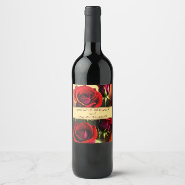Etiqueta Para Botella De Vino Rosas Rojas (Anverso)
