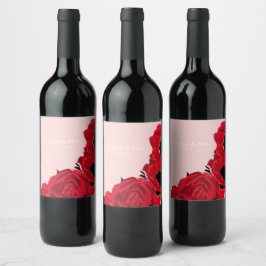 Etiqueta Para Botella De Vino Rosas rojas abstractas y amapolas
