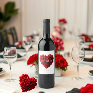 Etiqueta Para Botella De Vino Rosas Rojas en Forma de Corazón-Boda-