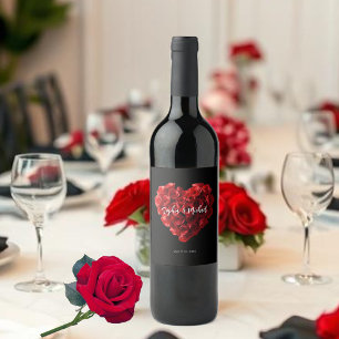 Etiqueta Para Botella De Vino Rosas Rojas en Forma de Corazón-Boda-