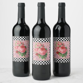 Etiqueta Para Botella De Vino Rosas rosas rosadas Harlequin Vintage