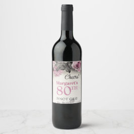 Etiqueta Para Botella De Vino Rosas rosas rosadas vintage 80º cumpleaños