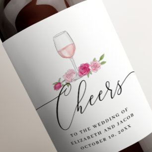 Etiqueta Para Botella De Vino rosas rosas rosas. Elegante boda de escritura flor