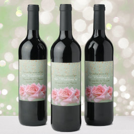 Etiqueta Para Botella De Vino Rosas rosas rosas en salvia suave