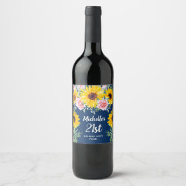 Etiqueta Para Botella De Vino Rosas rosas rosas girasoles marina azul cumpleaños