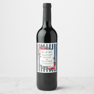 Etiqueta Para Botella De Vino Rosas salvajes y etiqueta de vino azul de la noche