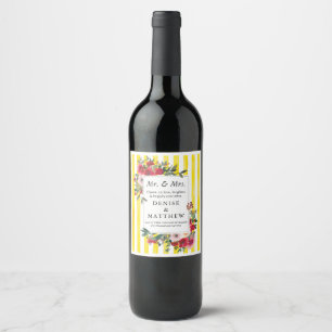 Etiqueta Para Botella De Vino Rosas salvajes y etiqueta de vino de tira amarilla