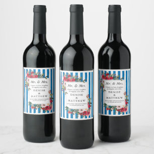 Etiqueta Para Botella De Vino Rosas silvestres y etiqueta de vino franja azul fr