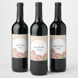 Etiqueta Para Botella De Vino Rosas Suaves Violetas Rubor Acuarela Personalizada