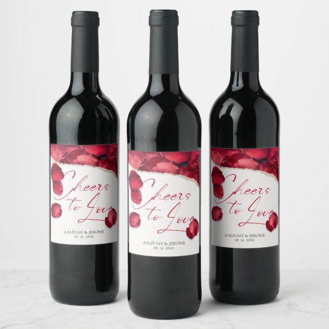 Etiqueta Para Botella De Vino Rose Petals Wedding Wine Lable (Botellas)