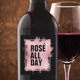 Etiqueta Para Botella De Vino ROSÉ TODO EL DÍA Texto Rosé Holográfico en Negro