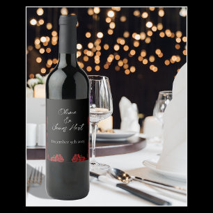 Etiqueta Para Botella De Vino Roses rojos blancos Boda negro
