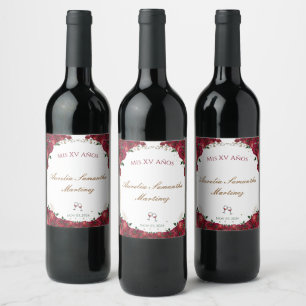 Etiqueta Para Botella De Vino Roses Rojos Quinceañera Botellas de Vino