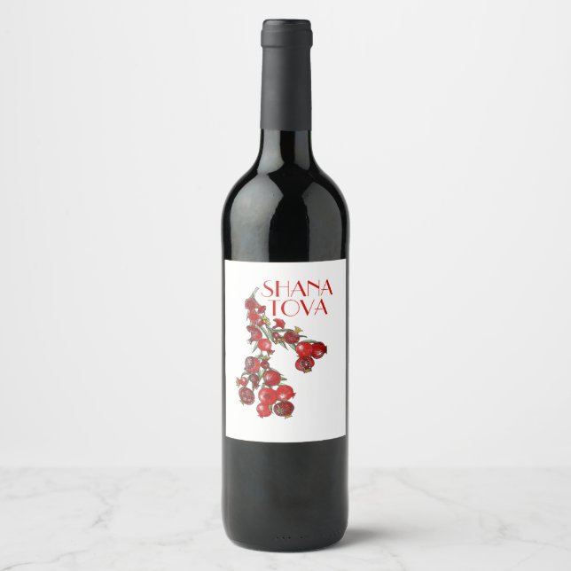 Etiqueta Para Botella De Vino Rosh Hashana Pomegranates (Anverso)