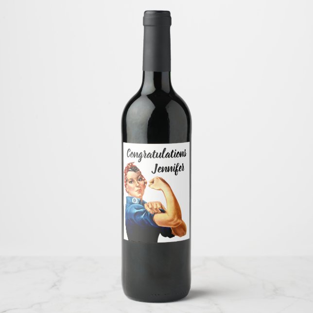 Etiqueta Para Botella De Vino Rosie the Riveter Personalize (Anverso)