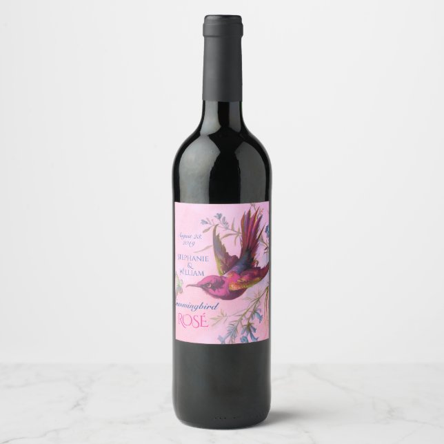 Etiqueta Para Botella De Vino Rosy Red Hummingbird (Anverso)