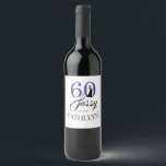Etiqueta Para Botella De Vino Royal Blue 60 y Sassy 60th Birthday Party<br><div class="desc">Celebra el haber cumplido 60 con estilo con este elegante diseño de cumpleaños número 60 que puedes personalizar con tu nombre! Las palabras 60 y sassy en azul real purpurina y negro están dispuestas usando tipografía moderna. Hay productos que coinciden, como suministros para fiestas y juegos de invitaciones. Si necesita...</div>