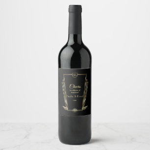 Etiqueta Para Botella De Vino Royal Gold Art Deco Monograma Boda negro