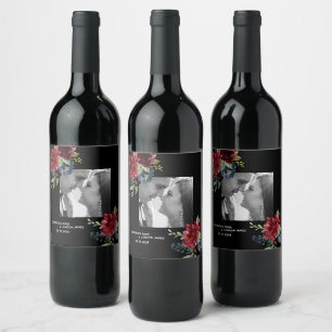 Etiqueta Para Botella De Vino Rubor Burgundy Photo Floral Elegent Watercolor Squ