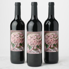 Etiqueta Para Botella De Vino "Rubor of Love: Un Bouquet de romance eterno"