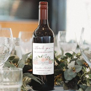 Etiqueta Para Botella De Vino Rubor Rústico Rosa Floral Elegante Boda Gracias
