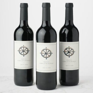 Etiqueta Para Botella De Vino Rueda Náutica de Tierra Silenciada Tono Agradecido