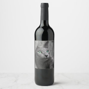 Etiqueta Para Botella De Vino Ruso-azul-gato con ojos verdes