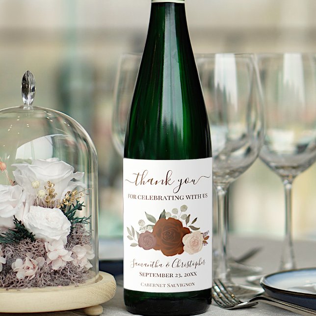 Etiqueta Para Botella De Vino Rust Naranja Fall Floral Elegante Boda Gracias (Subido por el creador)