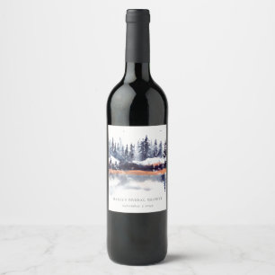 Etiqueta Para Botella De Vino Rust Naval Winter Pine Forest Snow Bridal Shower