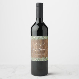 Etiqueta Para Botella De Vino Rustic Gold Eucalyptus & White Floral Wood Wedding