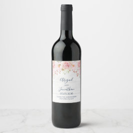 Etiqueta Para Botella De Vino Rustic Pink Floral Spring Wedding Wine Label