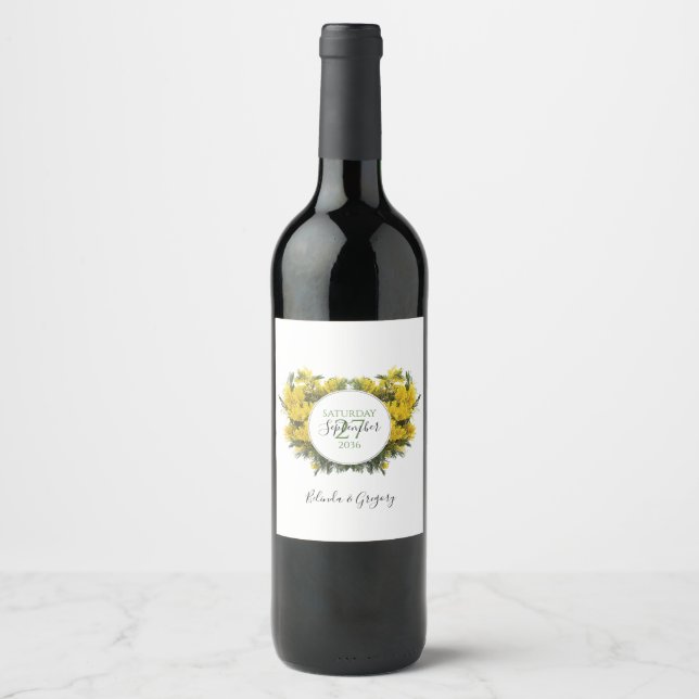 Etiqueta Para Botella De Vino Rustic Wattle Acacia Boda (Anverso)