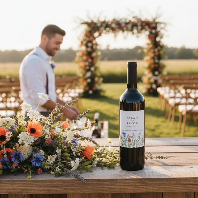 Etiqueta Para Botella De Vino Rustic Wildflower Wedding (Rustic Wildflower Wedding Wine Label)