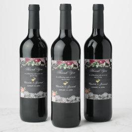 Etiqueta Para Botella De Vino Rustic Wood Lace String Lights Gracias Boda