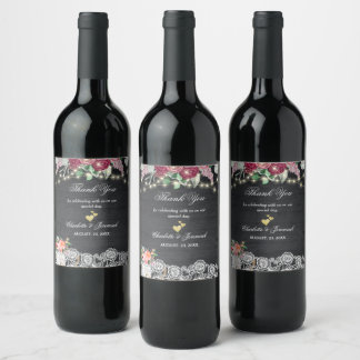 Etiqueta Para Botella De Vino Rustic Wood Lace String Lights Gracias Boda