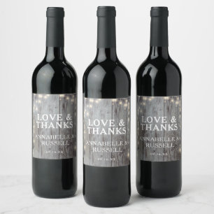 Etiqueta Para Botella De Vino Rustic Wood Lights Gracias Boda