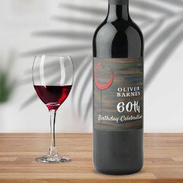 Etiqueta Para Botella De Vino Rustic Wood Red Wine 60th Birthday Party