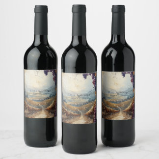 Etiqueta Para Botella De Vino Rústica del paisaje vitícola italiano