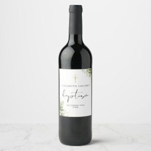Etiqueta Para Botella De Vino Rústica vegetación Floral Elegante Bautismo