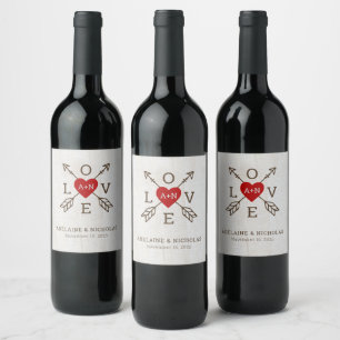 Etiqueta Para Botella De Vino Rústico arroja al Boda del corazón rojo