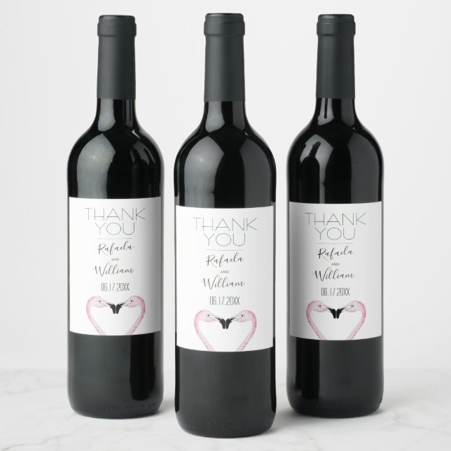 Etiqueta Para Botella De Vino Rústico Boda Flamingo Gracias (Botellas)