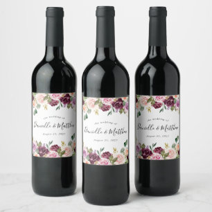 Etiqueta Para Botella De Vino Rústico Floral Malhumorado   Boda Personalizada