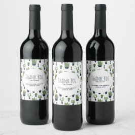 Etiqueta Para Botella De Vino Rústico Patrón de Desierto de Cactus Verdes Oscuro