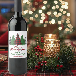 Etiqueta Para Botella De Vino Rústico Red Plaid Feliz Navidad Feliz Año Nuevo