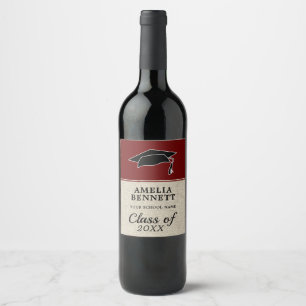 Etiqueta Para Botella De Vino Rústico Rojo Felicitaciones Graduación de Graduaci