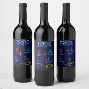Etiqueta Para Botella De Vino Ruta de autobús nocturno de Tokio Diseño Neon - Vi